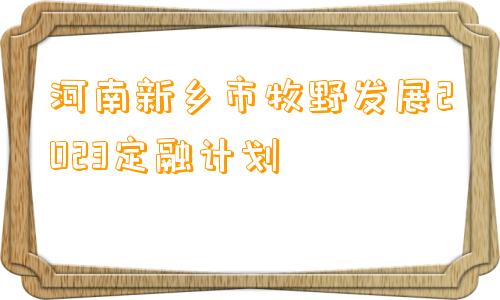 河南新乡市牧野发展2023定融计划