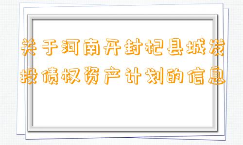 关于河南开封杞县城发投债权资产计划的信息