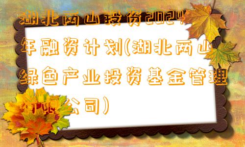 湖北两山投资2024年融资计划(湖北两山绿色产业投资基金管理有限公司)