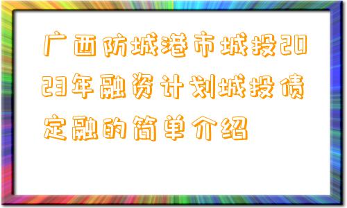 广西防城港市城投2023年融资计划城投债定融的简单介绍