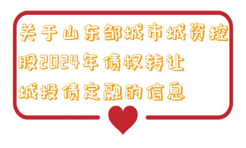 关于山东邹城市城资控股2024年债权转让城投债定融的信息