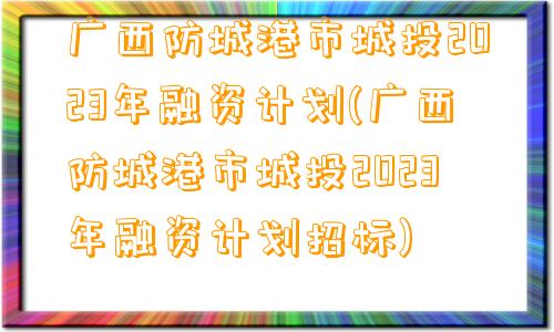 广西防城港市城投2023年融资计划(广西防城港市城投2023年融资计划招标)