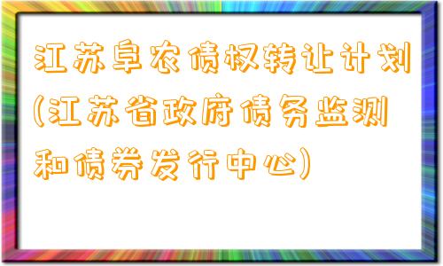 江苏阜农债权转让计划(江苏省政府债务监测和债券发行中心)