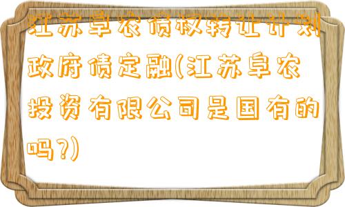 江苏阜农债权转让计划政府债定融(江苏阜农投资有限公司是国有的吗?)