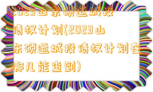 2023山东硕运城投债权计划(2023山东硕运城投债权计划在哪儿能查到)