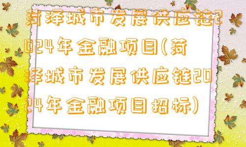 菏泽城市发展供应链2024年金融项目(菏泽城市发展供应链2024年金融项目招标)