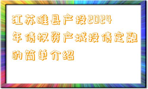 江苏睢县产投2024年债权资产城投债定融的简单介绍