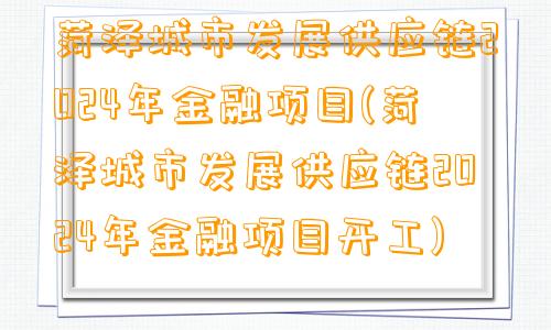 菏泽城市发展供应链2024年金融项目(菏泽城市发展供应链2024年金融项目开工)