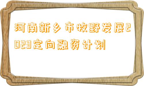 河南新乡市牧野发展2023定向融资计划