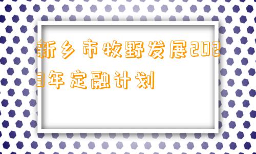 新乡市牧野发展2023年定融计划