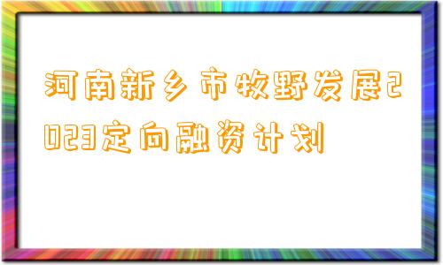 河南新乡市牧野发展2023定向融资计划