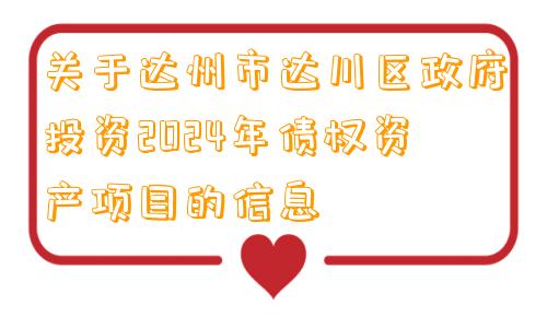 关于达州市达川区政府投资2024年债权资产项目的信息