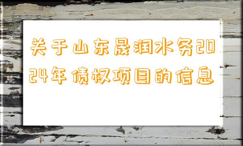 关于山东晟润水务2024年债权项目的信息