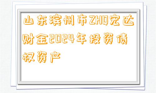 山东滨州市ZHQ宏达财金2024年投资债权资产