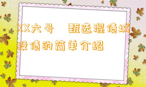 XX六号•甄选混债城投债的简单介绍