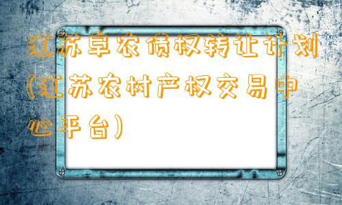 江苏阜农债权转让计划(江苏农村产权交易中心平台)