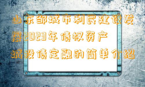 山东邹城市利民建设发展2023年债权资产城投债定融的简单介绍