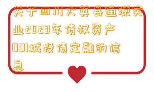 关于四川大英县通源实业2023年债权资产001城投债定融的信息
