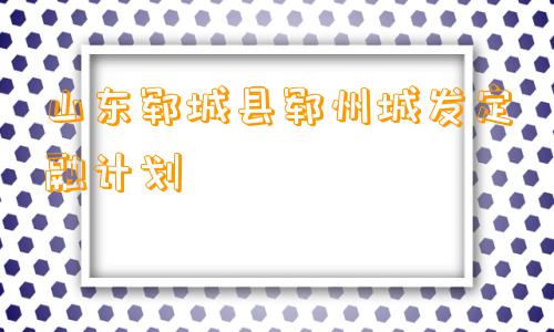 山东郓城县郓州城发定融计划