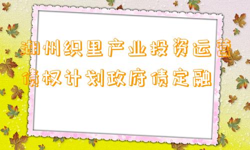 湖州织里产业投资运营债权计划政府债定融