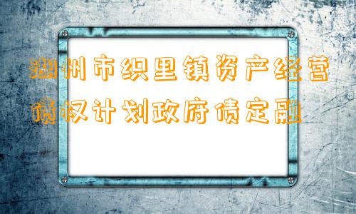 湖州市织里镇资产经营债权计划政府债定融