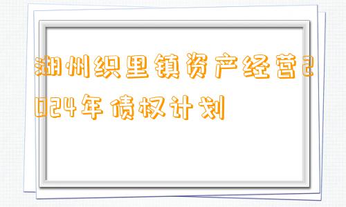 湖州织里镇资产经营2024年债权计划