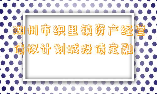 湖州市织里镇资产经营债权计划城投债定融