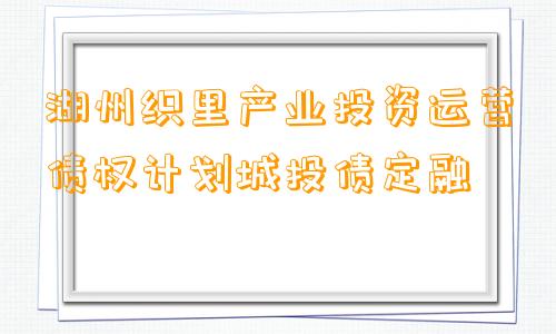 湖州织里产业投资运营债权计划城投债定融