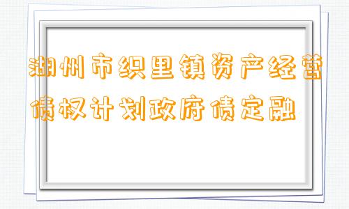 湖州市织里镇资产经营债权计划政府债定融