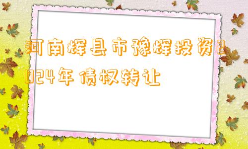 河南辉县市豫辉投资2024年债权转让