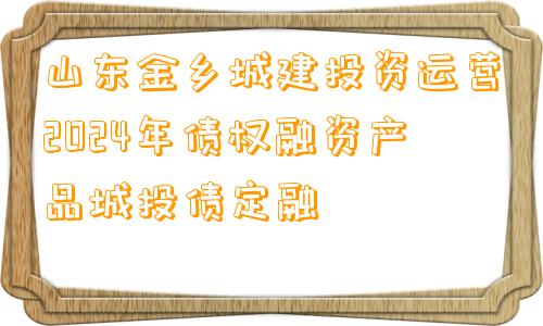 山东金乡城建投资运营2024年债权融资产品城投债定融