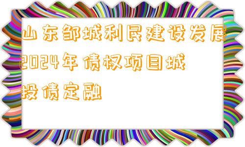 山东邹城利民建设发展2024年债权项目城投债定融